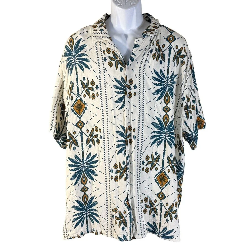 NO BOUNDARIES Men's Short Sleeve Button Down Floral Shirt White‎ 3XL